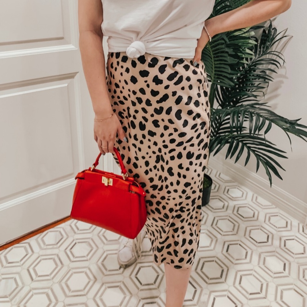 SPOT ON Leopard Print Midi Satin Skirt